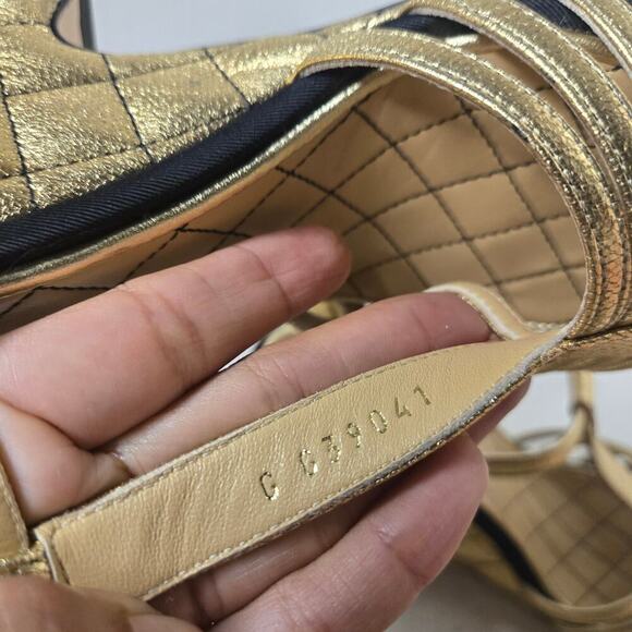 Chanel  Laminated Goatskin Quilted Wedge Sandals Size 38 - Picture 10 of 13